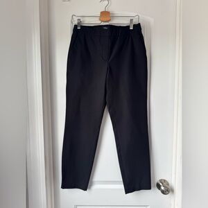 Theory Black Pullover Dress Pants Size 6 Straight Leg Fit Elastic Waist Faux Fly